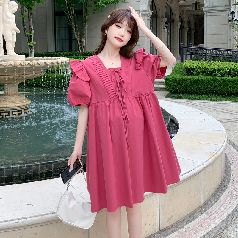 Sweet Bowknot kandilise kraega suvine rasedate kleit, punnis varrukatega rasedale naisele, A-joonega kleit, ühevärvilised raseduskleidid