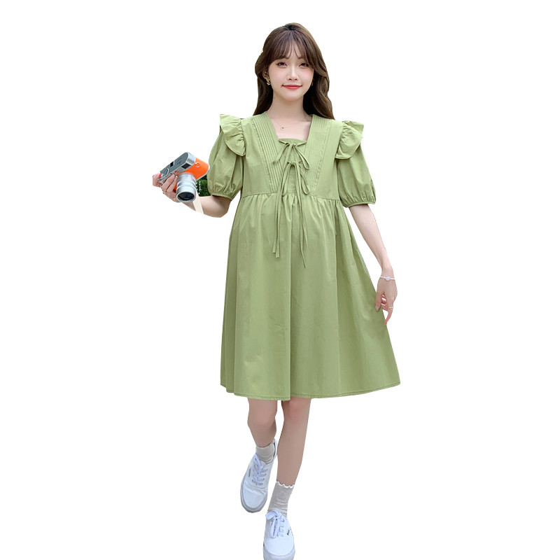 Sweet Bowknot kandilise kraega suvine rasedate kleit, punnis varrukatega rasedale naisele, A-joonega kleit, ühevärvilised raseduskleidid