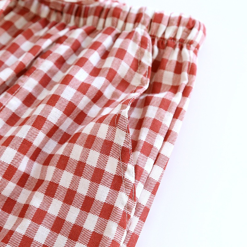 Paari magamispüksid meeste ja naiste puuvillase ruudulise disainiga kevadsuvised õhukesed kodupüksid elastsed vöökohaga pikad püksid