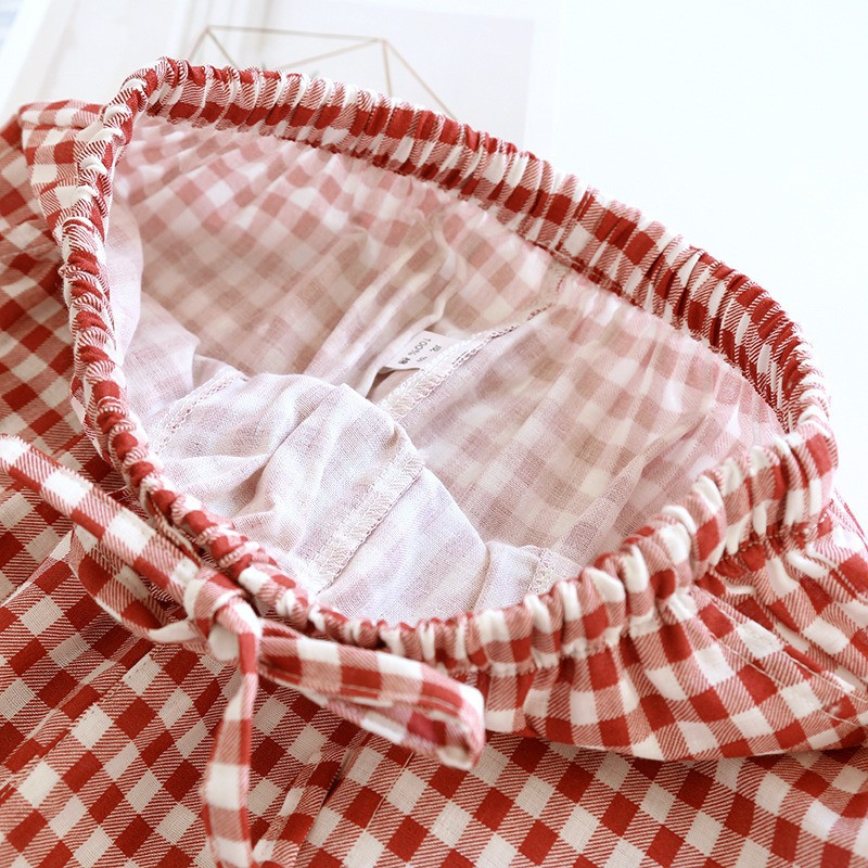 Paari magamispüksid meeste ja naiste puuvillase ruudulise disainiga kevadsuvised õhukesed kodupüksid elastsed vöökohaga pikad püksid