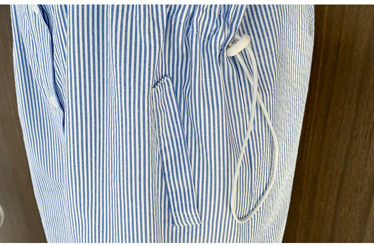 Rasedate suvekleit, alla keeratav krae, lühikeste varrukatega, sinise triibuga rasedatele naistele puuvillane kleit, nööriga vöökoht rasedatele mõeldud riided