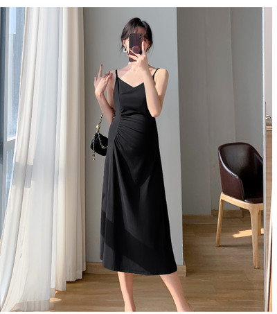 2024. aasta suvine raseda naise puuvillane rihmaga kleit kõrge vöökohaga V-kaelusega lõhestatud rasedate kleit varrukateta rasedusriided, must kohv