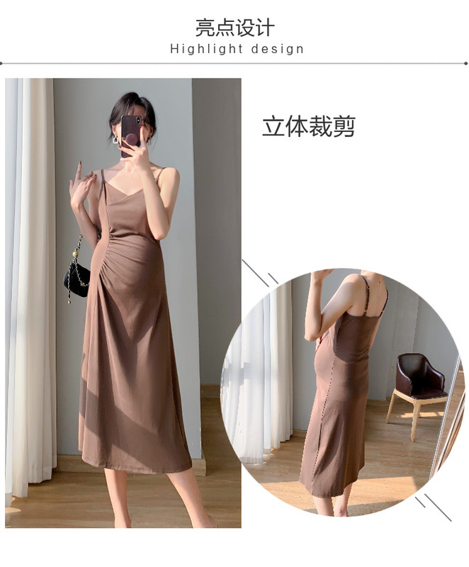 2024. aasta suvine raseda naise puuvillane rihmaga kleit kõrge vöökohaga V-kaelusega lõhestatud rasedate kleit varrukateta rasedusriided, must kohv