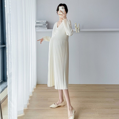 Rasedate kleidid 2024 Naiste kevad 2024 Uued moodsad V-kaelusega villased rasedariided Elegantsed šikid ühevärvilised korea stiilis