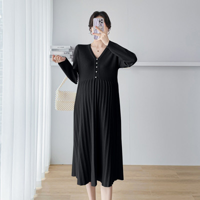 Rasedate kleidid 2024 Naiste kevad 2024 Uued moodsad V-kaelusega villased rasedariided Elegantsed šikid ühevärvilised korea stiilis