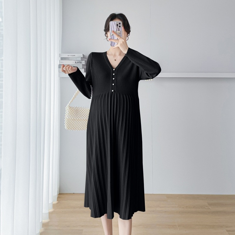 Rasedate kleidid 2024 Naiste kevad 2024 Uued moodsad V-kaelusega villased rasedariided Elegantsed šikid ühevärvilised korea stiilis