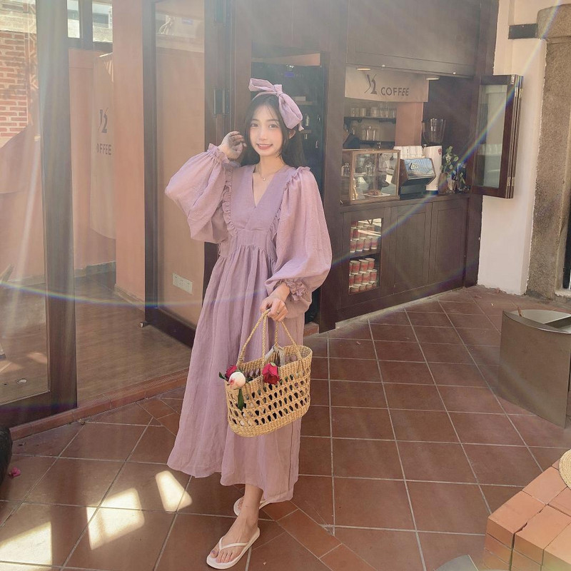 2024. gada pavasaris un vasara japāņu stila pasaku purpursarkana grūtnieču kleita ar augstu vidukli bez atzveltnes, leļļu kleitas, grūtniecēm