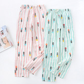 Női 100% pamut géz csíkos pizsama nadrág vékony hosszú nadrág alvó nadrág nyári szúnyogálló, légáteresztő laza nappali nadrág