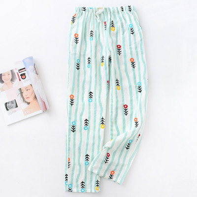 Női 100% pamut géz csíkos pizsama nadrág vékony hosszú nadrág alvó nadrág nyári szúnyogálló, légáteresztő laza nappali nadrág