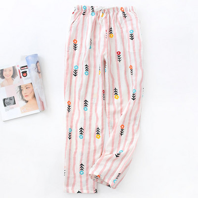 Női 100% pamut géz csíkos pizsama nadrág vékony hosszú nadrág alvó nadrág nyári szúnyogálló, légáteresztő laza nappali nadrág