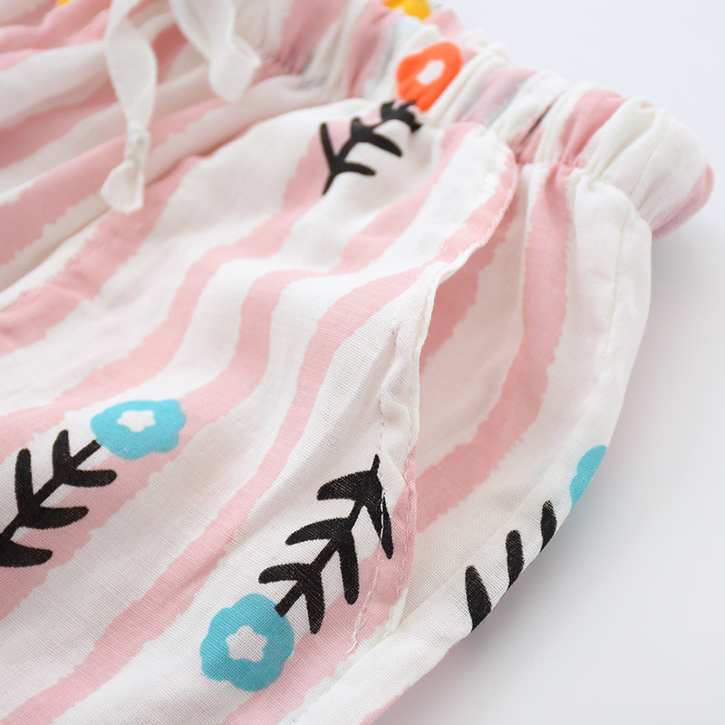 Női 100% pamut géz csíkos pizsama nadrág vékony hosszú nadrág alvó nadrág nyári szúnyogálló, légáteresztő laza nappali nadrág