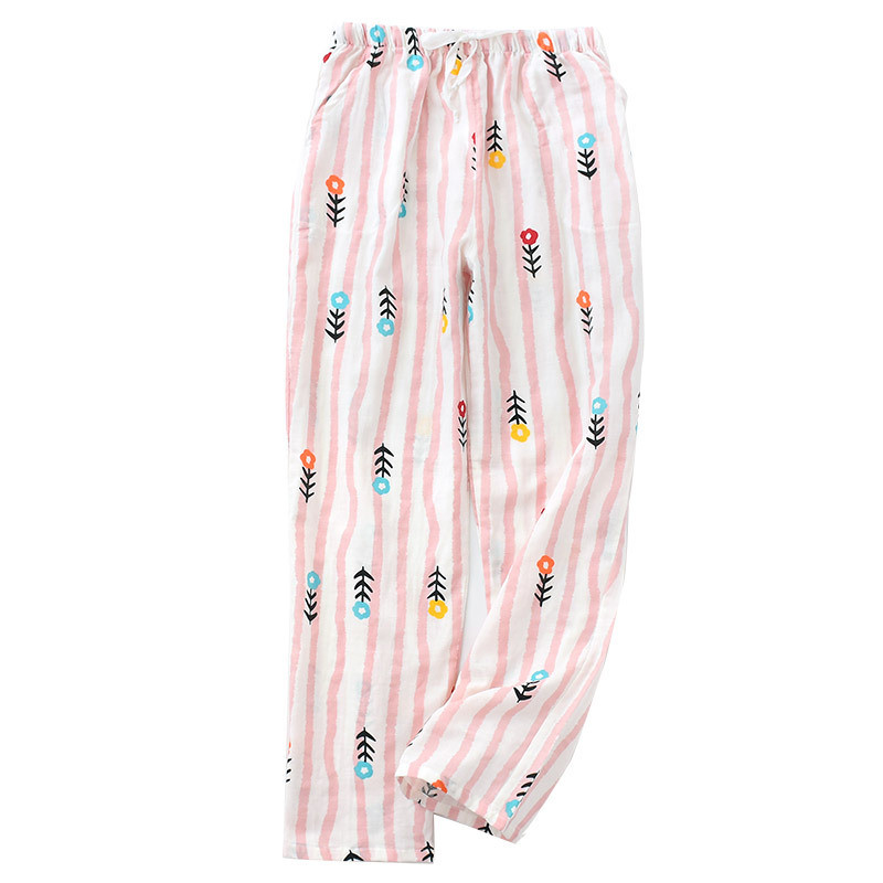 Női 100% pamut géz csíkos pizsama nadrág vékony hosszú nadrág alvó nadrág nyári szúnyogálló, légáteresztő laza nappali nadrág