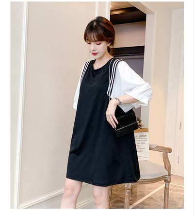 Rudens grūtnieces, habla burbuļa piedurknes, brīvas kleitas ar īsām piedurknēm, sikspārņu apģērbi, svītraini, raibs, stils grūtnieču blūzes