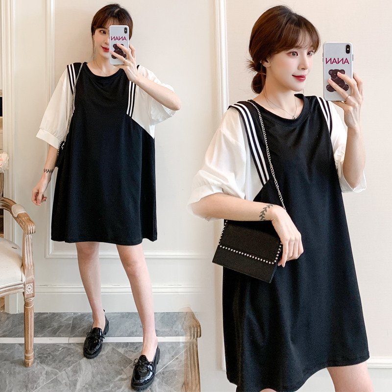 Rudens grūtnieces, habla burbuļa piedurknes, brīvas kleitas ar īsām piedurknēm, sikspārņu apģērbi, svītraini, raibs, stils grūtnieču blūzes