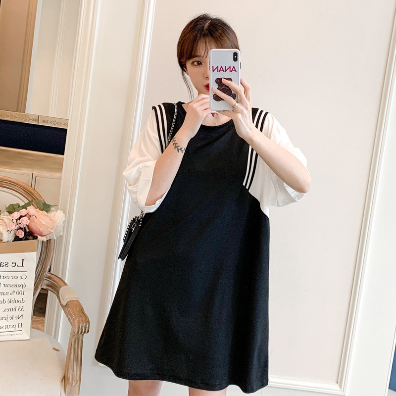 Rudens grūtnieces, habla burbuļa piedurknes, brīvas kleitas ar īsām piedurknēm, sikspārņu apģērbi, svītraini, raibs, stils grūtnieču blūzes