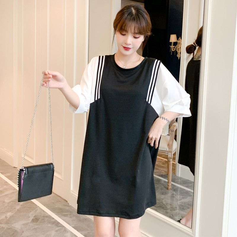 Rudens grūtnieces, habla burbuļa piedurknes, brīvas kleitas ar īsām piedurknēm, sikspārņu apģērbi, svītraini, raibs, stils grūtnieču blūzes