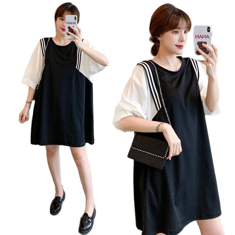 Rudens grūtnieces, habla burbuļa piedurknes, brīvas kleitas ar īsām piedurknēm, sikspārņu apģērbi, svītraini, raibs, stils grūtnieču blūzes