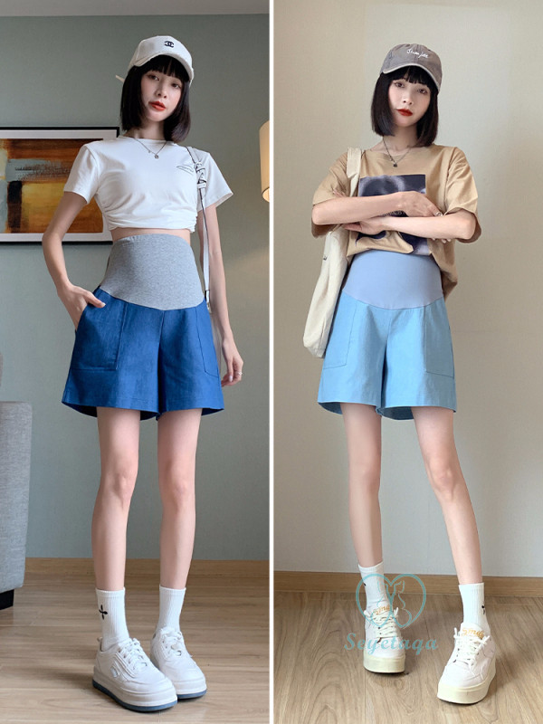 4XL pamučne traper kratke hlače za trudnice, ljetne ležerne široke nogavice široke trbušne odjeće za trudnice veće veličine Trudničke poluhlače