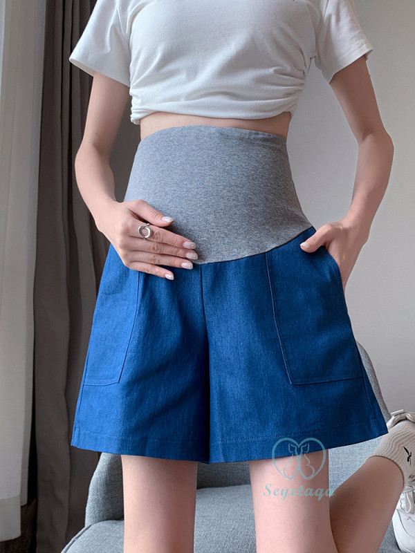 4XL pamučne traper kratke hlače za trudnice, ljetne ležerne široke nogavice široke trbušne odjeće za trudnice veće veličine Trudničke poluhlače