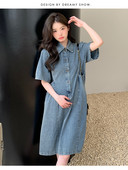 2024. gada vasaras grūtnieču džinsa kleita ar īsām piedurknēm, nolaižamām piedurknēm, poga, muša grūtniecei, kokvilnas kleita, retro stila kleitas grūtniecēm