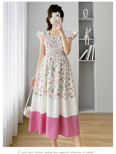 Ljetna široka odjeća za trudnice, modni print, haljina za trudnice, rastegnute haljine visokog struka, šifon za trudnice