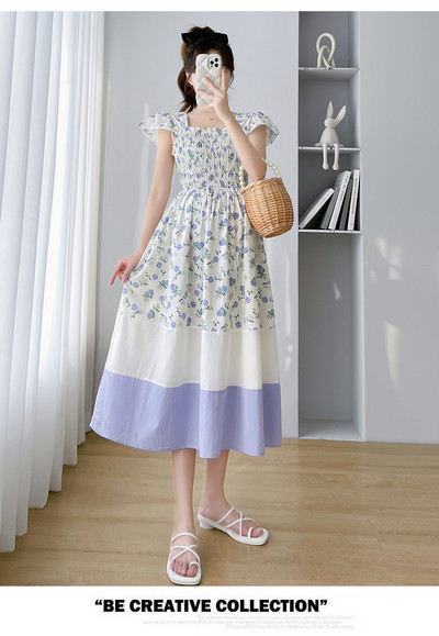 Ljetna široka odjeća za trudnice, modni print, haljina za trudnice, rastegnute haljine visokog struka, šifon za trudnice