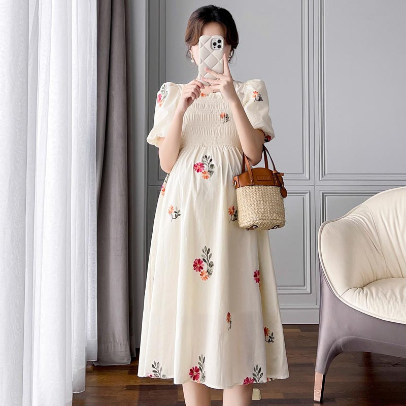 2024. aasta suvine rasedakleit, krae Cheongsam, armas puhvis varrukas, raseduskleidid, moedriided rasedatele