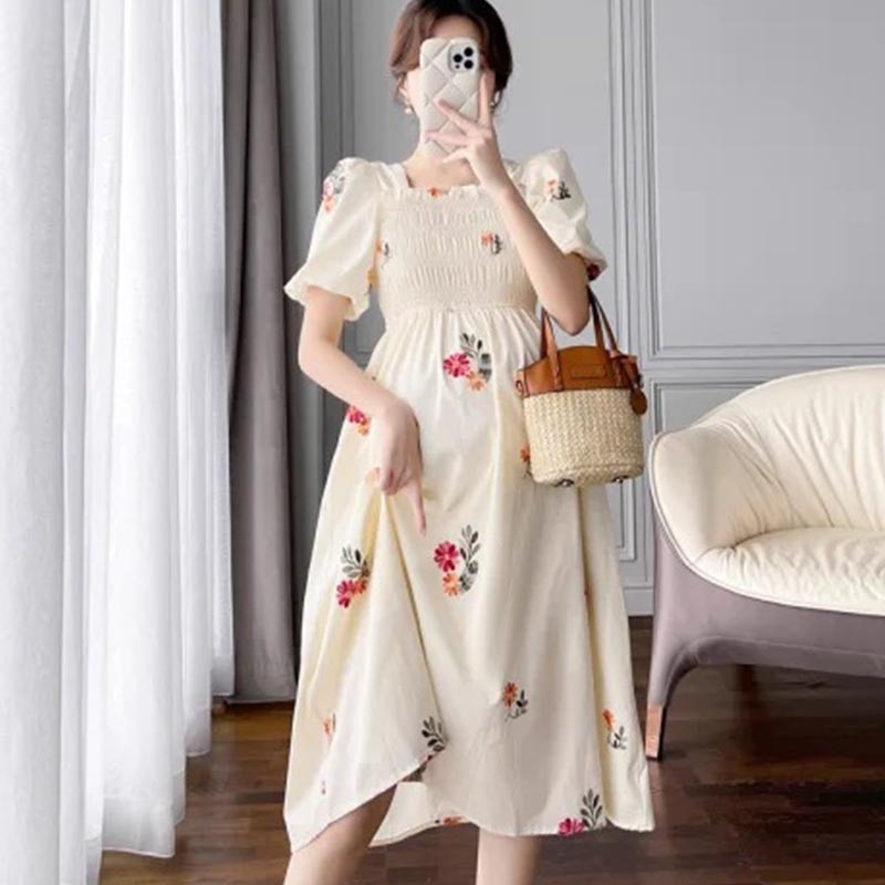 2024. aasta suvine rasedakleit, krae Cheongsam, armas puhvis varrukas, raseduskleidid, moedriided rasedatele