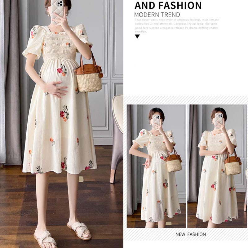 2024. aasta suvine rasedakleit, krae Cheongsam, armas puhvis varrukas, raseduskleidid, moedriided rasedatele