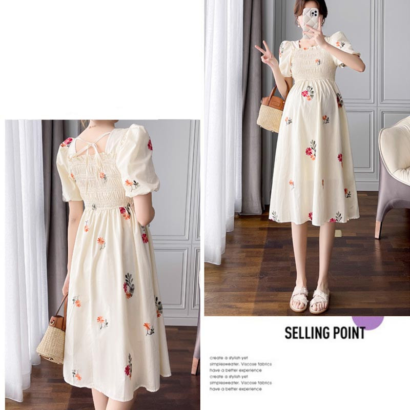 2024. aasta suvine rasedakleit, krae Cheongsam, armas puhvis varrukas, raseduskleidid, moedriided rasedatele