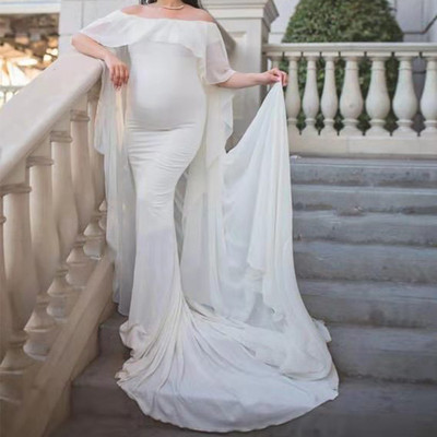 Rochii de maternitate cu pelerină Fotografii de sesiune femei însărcinate rochie lungă maxi cu umăr dezactivat de vară haine de sarcină elegante pentru doamne