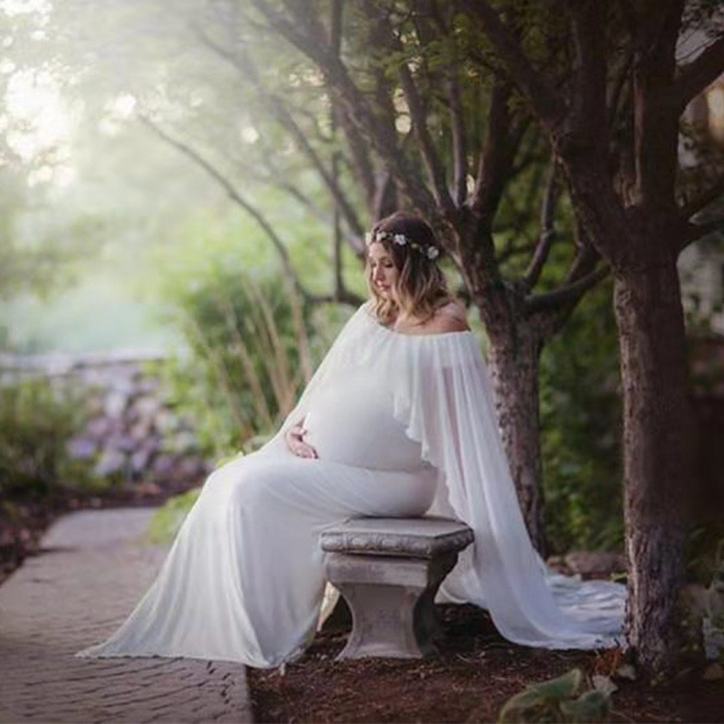 Rochii de maternitate cu pelerină Fotografii de sesiune femei însărcinate rochie lungă maxi cu umăr dezactivat de vară haine de sarcină elegante pentru doamne