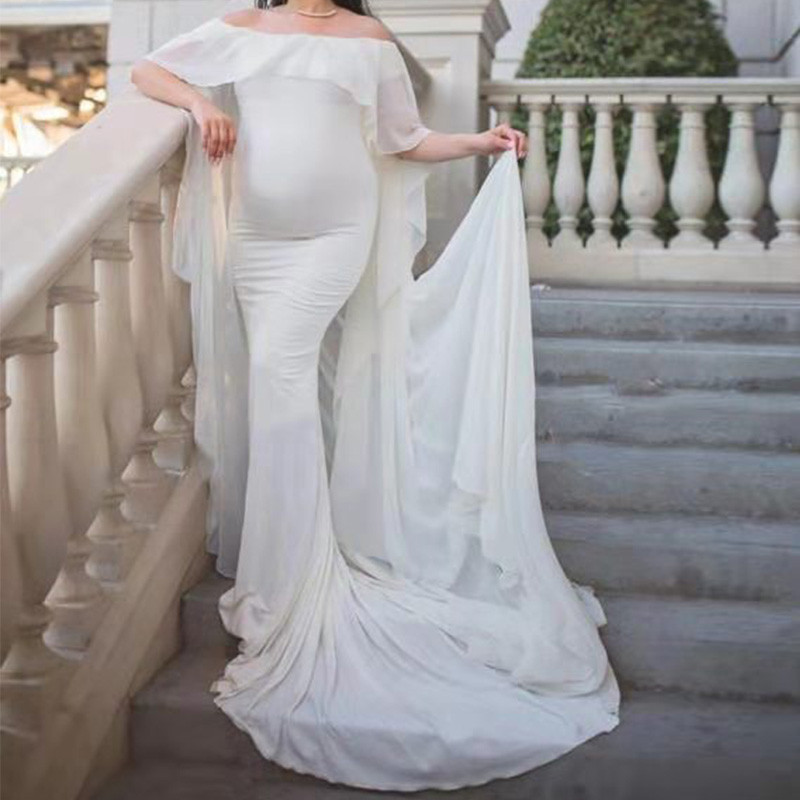 Rochii de maternitate cu pelerină Fotografii de sesiune femei însărcinate rochie lungă maxi cu umăr dezactivat de vară haine de sarcină elegante pentru doamne