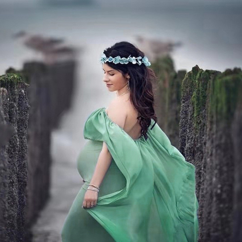 Rochii de maternitate cu pelerină Fotografii de sesiune femei însărcinate rochie lungă maxi cu umăr dezactivat de vară haine de sarcină elegante pentru doamne