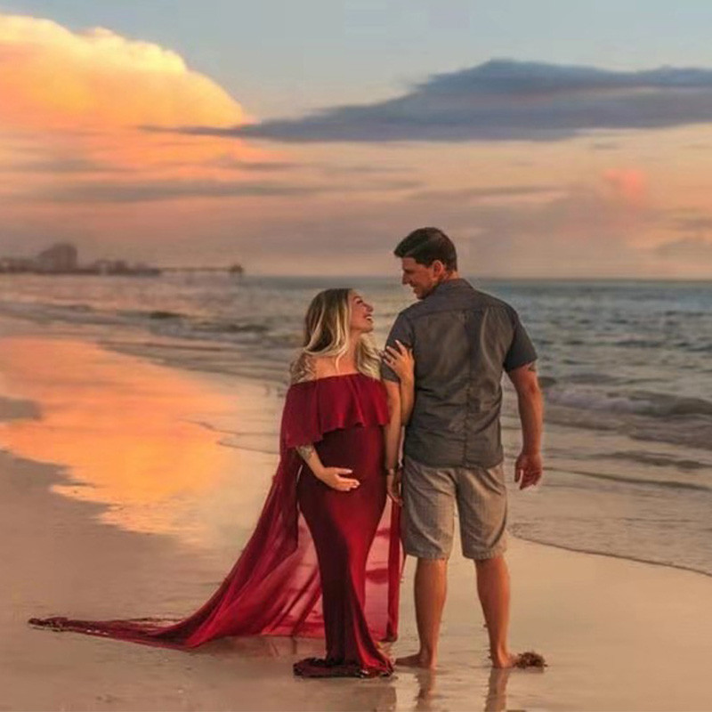 Rochii de maternitate cu pelerină Fotografii de sesiune femei însărcinate rochie lungă maxi cu umăr dezactivat de vară haine de sarcină elegante pentru doamne