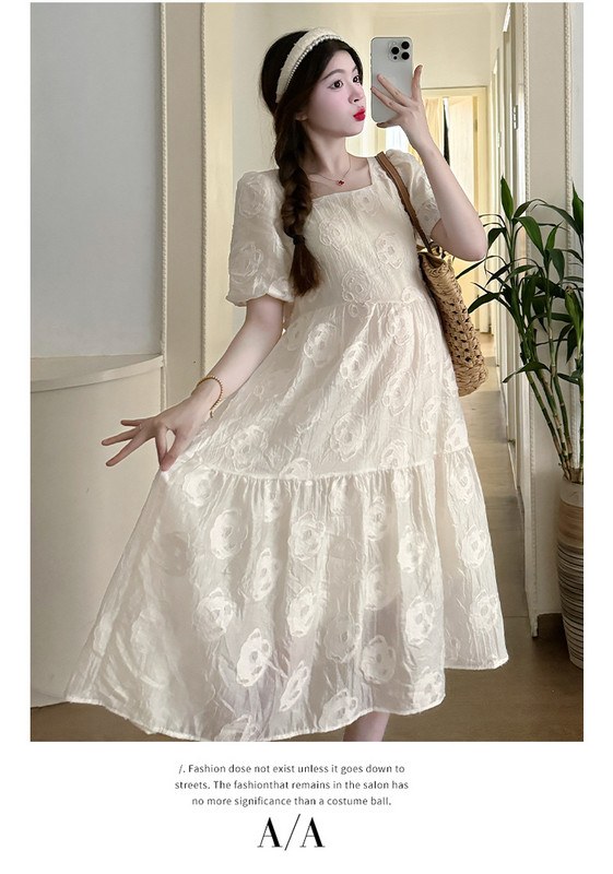 2024. Ljetna trudnička lijepa haljina s izvezenom ružom i četvrtastim ovratnikom Čipkasta haljina za trudnice Slatka trudnička haljina za zabavu, plavo bež