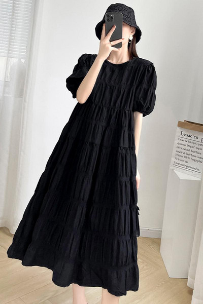 2024-es nyári kismama pliszírozott ruha, egyszínű, bő terhes női hosszú ruha, rövid ujjú, nagy méretű, báli terhesruha