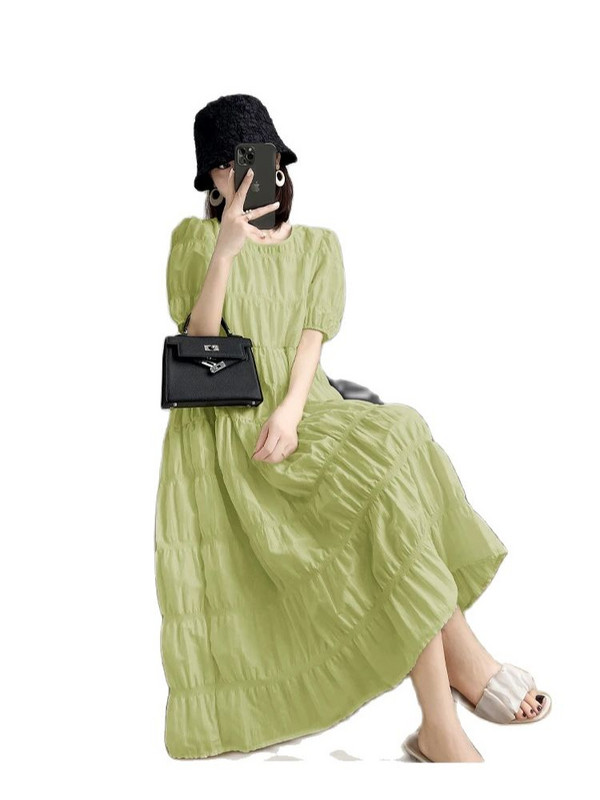 2024-es nyári kismama pliszírozott ruha, egyszínű, bő terhes női hosszú ruha, rövid ujjú, nagy méretű, báli terhesruha