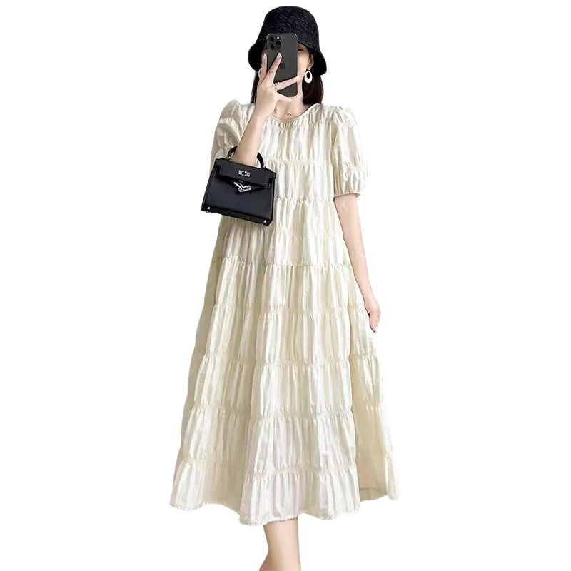 2024-es nyári kismama pliszírozott ruha, egyszínű, bő terhes női hosszú ruha, rövid ujjú, nagy méretű, báli terhesruha