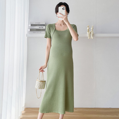 Rasedariided suvekleit 2024. aasta uus moodne Korea versioon ühevärviline kootud A-kujuline seelik rasedatele