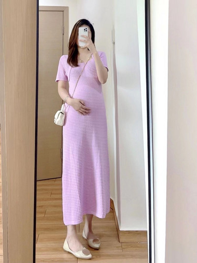 Rasedariided suvekleit 2024. aasta uus moodne Korea versioon ühevärviline kootud A-kujuline seelik rasedatele