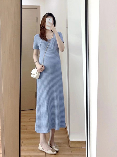 Rasedariided suvekleit 2024. aasta uus moodne Korea versioon ühevärviline kootud A-kujuline seelik rasedatele