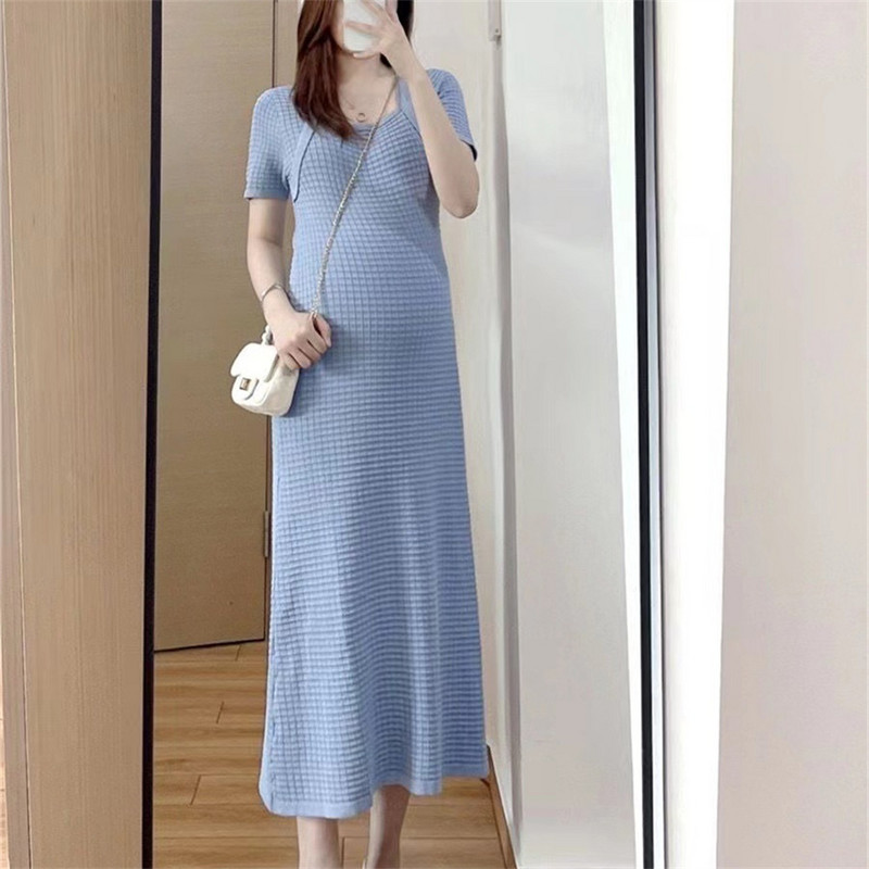 Rasedariided suvekleit 2024. aasta uus moodne Korea versioon ühevärviline kootud A-kujuline seelik rasedatele