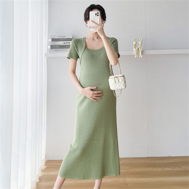 Rasedariided suvekleit 2024. aasta uus moodne Korea versioon ühevärviline kootud A-kujuline seelik rasedatele