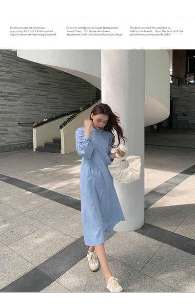 2024. aasta kevadine rasedate naiste puuvillane kleit Denimsinine püstkrae kõrge vöökohaga rasedate teksakleit Preppy stiilis raseduskleit