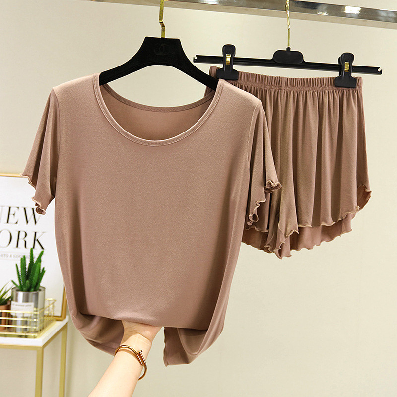 Modaliniai drabužiai trumpomis rankovėmis miegui, moteriški vasaros pižamų komplektai, apatiniai marškiniai, šortai, kostiumas Didelio dydžio namų apranga Pižama Pour Femme