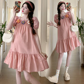 Ljeto 2024. u francuskom stilu, haljina za trudnice s kvadratnim ovratnikom i mjehurićima, slatka haljina s ribljim repom za trudnice i aplikacijama