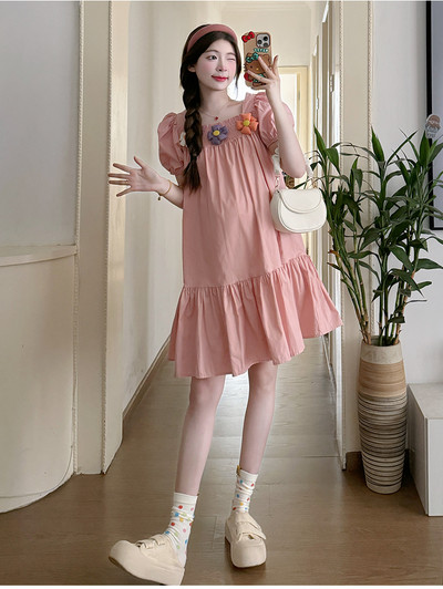 Ljeto 2024. u francuskom stilu, haljina za trudnice s kvadratnim ovratnikom i mjehurićima, slatka haljina s ribljim repom za trudnice i aplikacijama