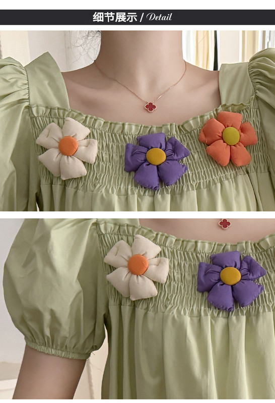 Ljeto 2024. u francuskom stilu, haljina za trudnice s kvadratnim ovratnikom i mjehurićima, slatka haljina s ribljim repom za trudnice i aplikacijama