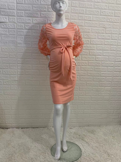 Ziedu sieta Bishop kleita ar garām piedurknēm grūtnieču Midi kleita, rudens grūtnieču bodycon kleita bērnu dušai/kāzu viesim/fotosesijai